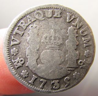 1735 Mexico Mf Colonial 1 Real Silver Coin - Felipe V Spain - Vtraque Vnum - 3gr photo