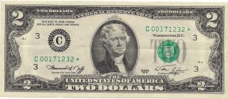 1976 Two Dollar $2 Federal Reserve Star Note - Philadelphia - C00171232 Circ. photo