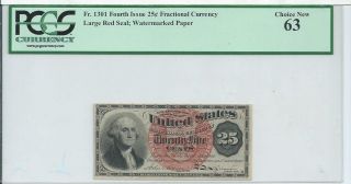 Washington 4th Issue Red Seal 25 Cents United States Fractional Currency Fr1301 photo