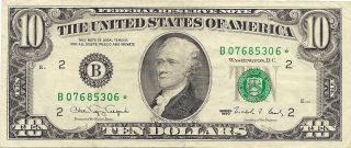 1990 Ten Dollar $10 Federal Reserve Star Note - York - B07685306 photo