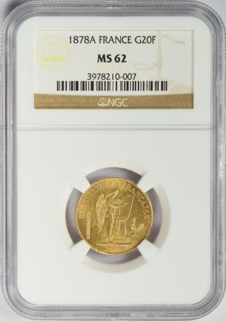 1878 A France Gold 20 Francs 