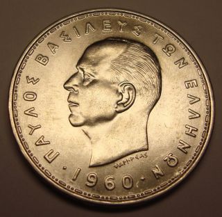 Greece Silver Coin 20 Drachmas 1960 (gem Bu) Scarse photo