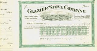 Glazier Stove Company - Unissued Stock Certificate - Printer Mark Up Copy photo