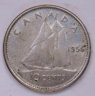 1956 Dot Ten Cents Vf,  Scarce Variety Key Queen Elizabeth Ii Canada Dime photo