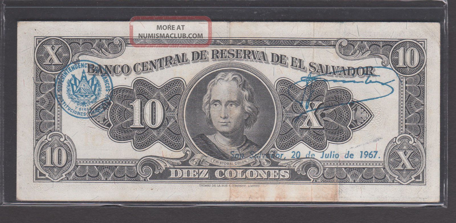 El Salvador Note 10 Colones 1966 Scarce Vf