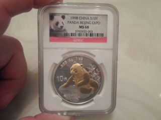 1998 Ngc S10y Ms68 China Panda - Beijing Expo - Low Mintage Very Very Rare photo