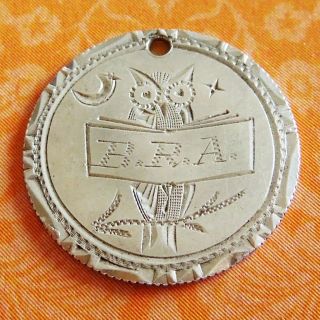 Vintage Owl B.  R.  A.  Sunshine Motif 92 Love Token 2 - Side Hand - Engraved Coin Charm photo