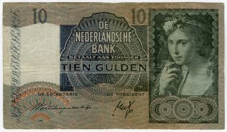 Netherlands 1940 Issue 10 Gulden Note.  Pick 56a. photo