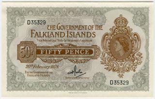 Falkland Islands 1974 Issue 50 Pence Note Crisp Gem - Unc.  Pick 10b. photo