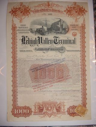 1891 Lehigh Valley Terminal Railroad Bond Stock Certificate Railway photo