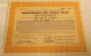 Philipsborn ' S Inc.  Stock Trust Stock Certificate For 600 Shares Dec.  1924 photo