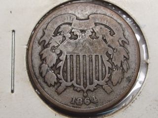 Civil War Era 1864 Us 2 Cent Penny.  3 photo