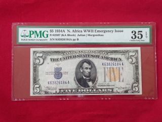 Fr - 2307 1934 A Series North Africa Wwii $5 Silver Certificate Pmg 35 Epq Vf photo