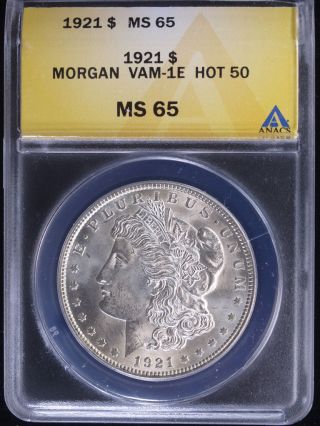 1921 $1 Morgan Silver Dollar Anacs Ms65 Vam - 1e Pitted Reverse photo