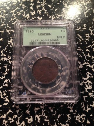 1896 Newfoundland Large Cent Pcgs Ms63 Brown Ga023 Scarce Coin Old Green Holder photo