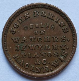 1863 John Elkins Racine Wi Civil War Store Card Token,  F - 700c - 2a,  R7 (091100f) photo