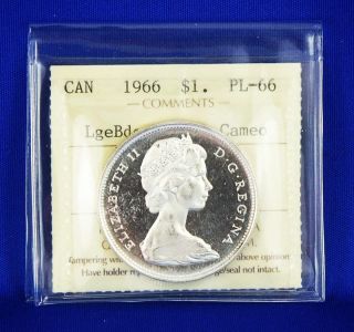 1966 Canada Silver Dollar $1 Coin Iccs Pl - 66 - Large Beads/heavy Cameo photo
