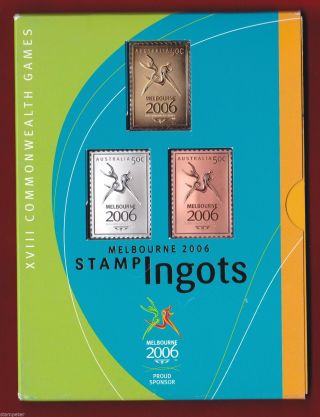Melbourne 2006 Stamp Ingots,  Gold Silver And Bronze,  Ram & Aust Post Rrp $99.  95 photo