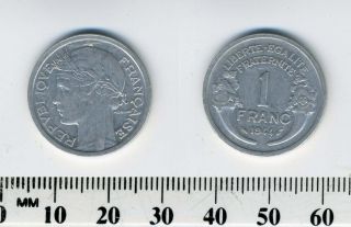 France 1944 - 1 Franc Aluminum Coin - Liberated France photo
