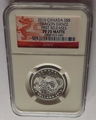 2016 Canada Ngc First Releases Pf70 Matte Dragon Dance S$8 1/4 Oz Fine Silver photo