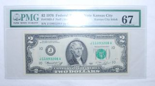 1976 $2.  00 Federal Reserve Note - Kansas City Brick - Pmg - Gem Unc 67 208a photo