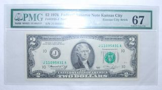 1976 $2.  00 Federal Reserve Note - Kansas City - Pmg - Gem Unc 67 - 831a photo