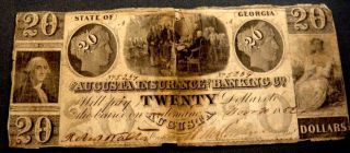 Obsolete Currency $20 The Augusta Insurance Banking Co.  Georgia Nov 20th 1852 photo