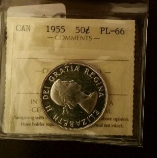 1955 Canada Silver Half Dollar Iccs Certified Pl - 66 Cert: Xiv 111 Trends $175 photo