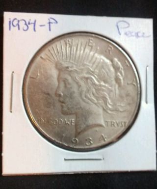 1934 - P Peace Silver Dollar 90 Silver U.  S.  Coin.  (048) photo