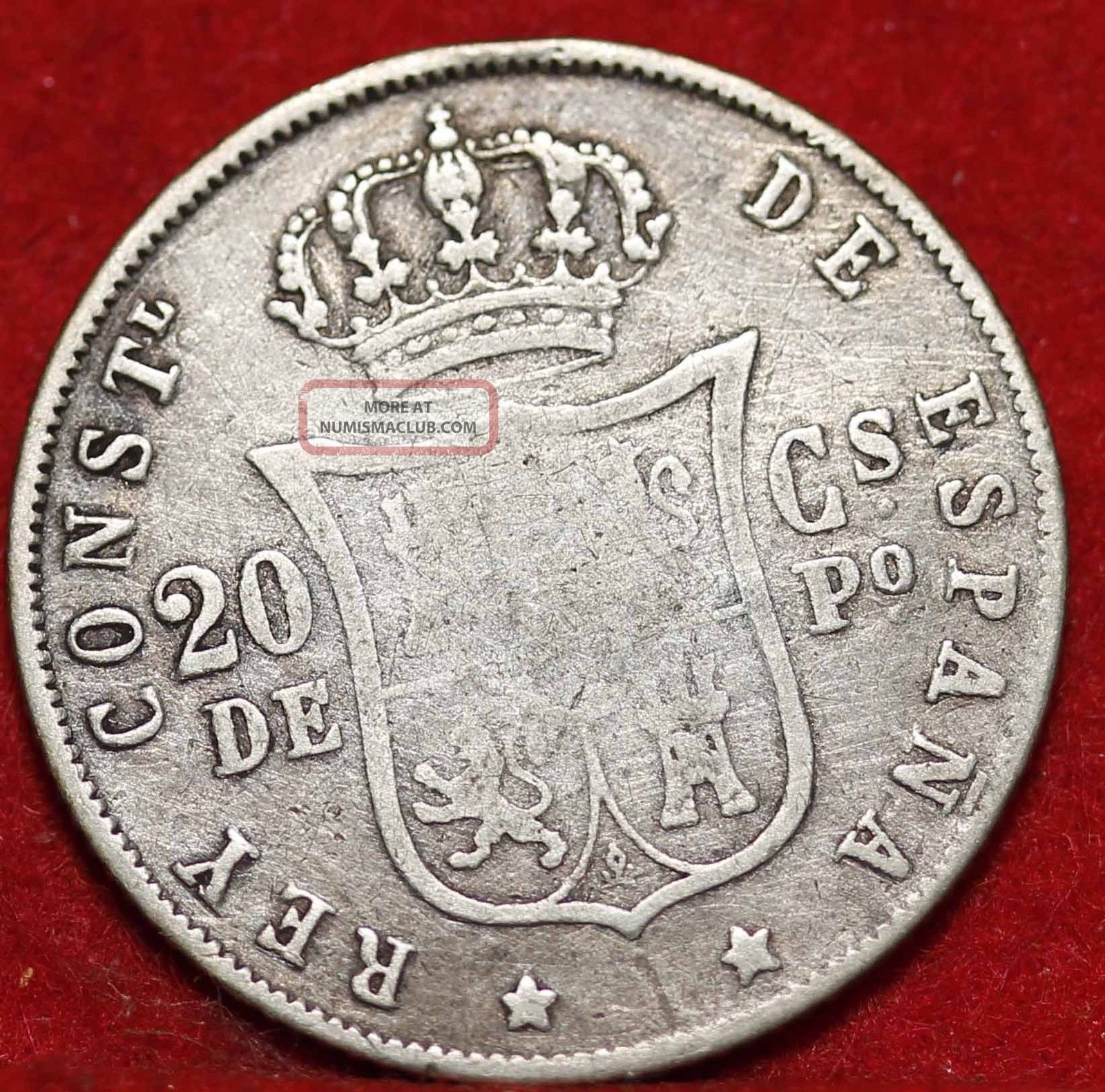1883 Spain 20 Centesimos Silver Foreign Coin S/h