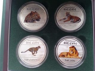 Congo 4 X 30 Francs Magnificent Big Cats,  Lion,  Cheetah,  Leo,  Tiger,  Silver 2011 photo
