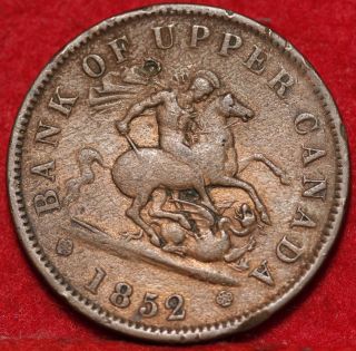 1852 Canada One Penny Bank Token Foreign Coin S/h photo