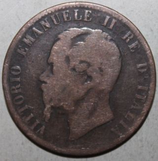 Italian 10 Centesimi Coin,  1867 Om - Km 11.  5 Italy - Vittorio Emanuele Ii photo