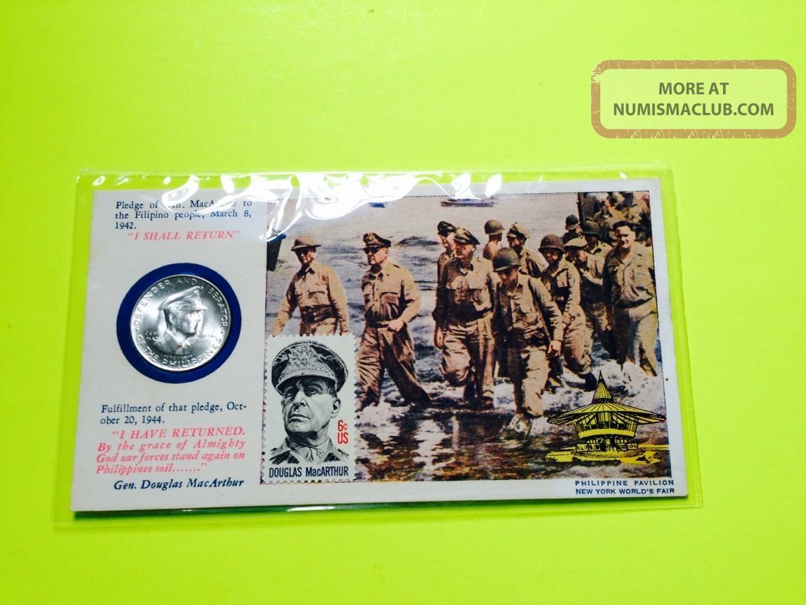1947 - S Philippines Coin Gen.  Douglas Macarthur 50c On N.  Y.  Worlds Fair Holder Philippines photo