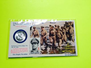 1947 - S Philippines Coin Gen.  Douglas Macarthur 50c On N.  Y.  Worlds Fair Holder photo