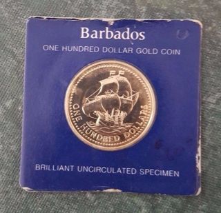 Barbados 1625 - 1975 350th Anniversary One Hundred Dollar Gold Coin,  Bu photo