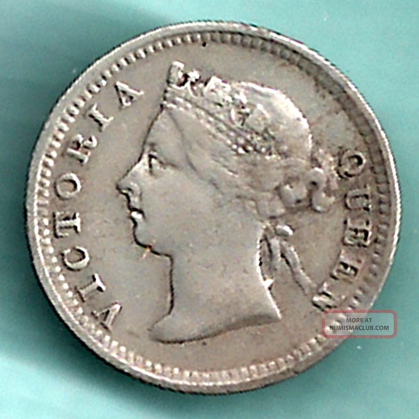Hong Kong - 1887 - Victoria Queen - Five Cents - Rarest Small Silver Coin Asia photo