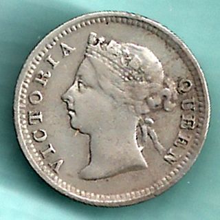 Hong Kong - 1887 - Victoria Queen - Five Cents - Rarest Small Silver Coin photo