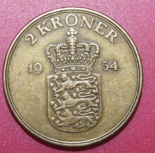 Denmark Aluminum - Bronze Coin 2 Kroner 1954 photo