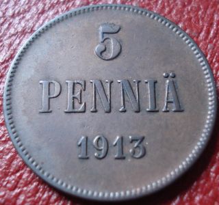 1913 Finland 5 Pennia In Vf photo