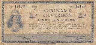 Suriname 1 Gulden 30.  4.  1942 Series O Circulated Banknote photo