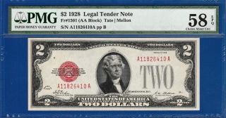 1928 Plain $2 Legal Tender Note Red Seal - Pmg Almost Uncirculated Au 58epq C2c photo
