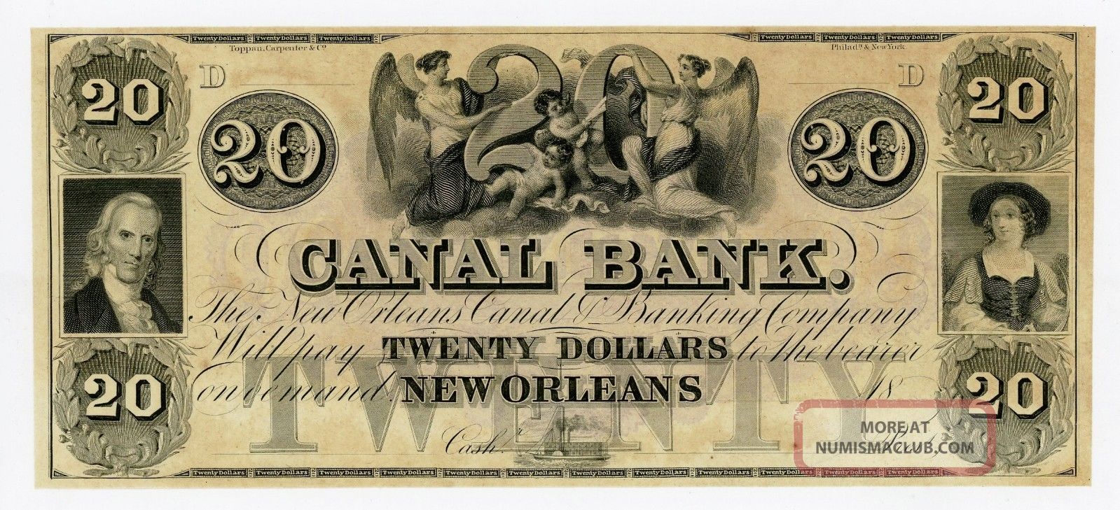 1800 ' S $20 The Canal Bank - Orleans, Louisiana Note Au