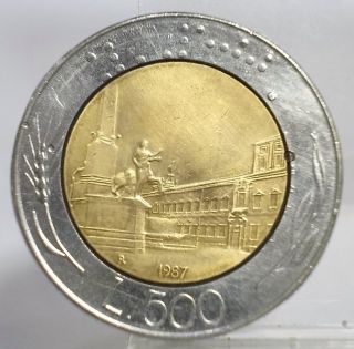Italy 1987 500 Lire Bi Metallic Coin Au Circulated photo