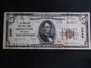 1929 Series Bridgeton Nat ' L Bank Of Bridgeton,  Nj $5 Note - Charter 2999 - Type 2 photo