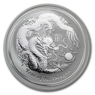 2012 Australian Lunar Ii 1 Oz.  Silver Coin Year Of The Dragon Bu photo