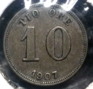 Sweden 1907 10 Ore Silver Coin Ruler: Oscar Ii photo