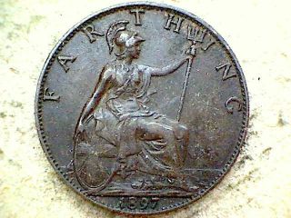 Great Britain Queen Victoria 1897 Farthing,  Bronze photo