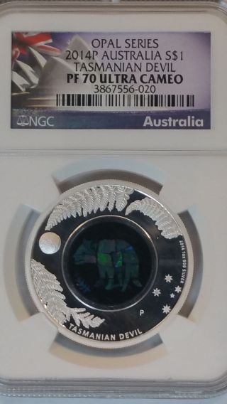 2014 Australia Opal Series 5 Tasmanian Devil 1oz Silver Proof Coin Ngc Pf70 Uc photo