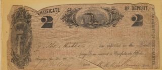 1861 The Augusta Savings Bank Certificate Of Deposit (2 Dollars) : Civil War Era photo